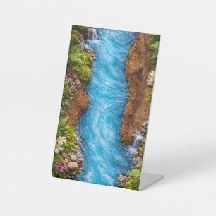Serene Forest Stream Tranquil Nature Water Art Pedestal Sign