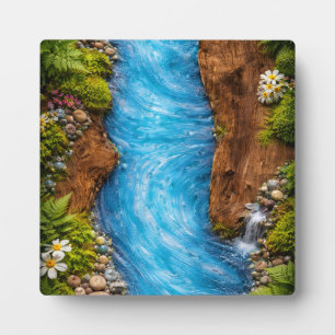 Serene Forest Stream Tranquil Nature Water Art Plaque