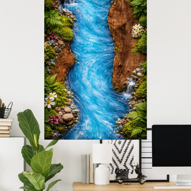 Serene Forest Stream Tranquil Nature Water Art Poster (Home Office)