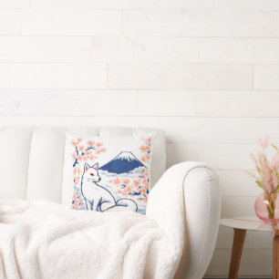 Serene Fox & Mount Fuji – Japanese Spring Cushion