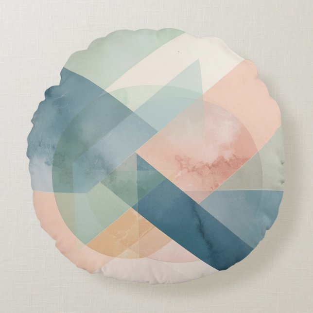 Serene Geometry – Modern Pastel Abstract Wall Art Round Cushion (Front)