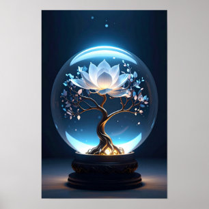 Serene Glowing Lotus Flower Globe Art Poster