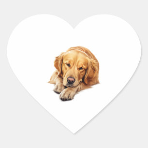 Serene Golden Retriever Resting - Peaceful Dog Art Heart Sticker