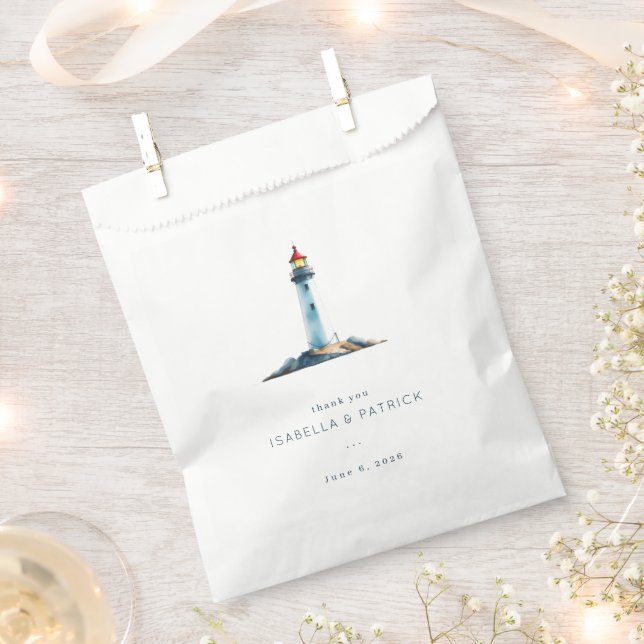 Serene Gray Lighthouse Favour Bag (Clipped)