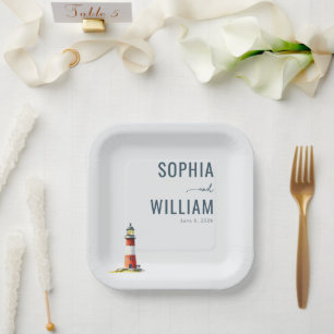 Serene Gray Lighthouse Paper Plate