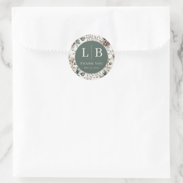 Serene Green Botanical Gratitude Classic Round Sticker (Bag)