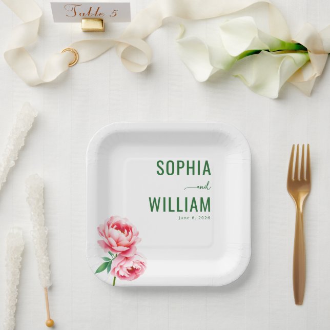 Serene Green Floral Paper Plate (Wedding)
