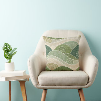 Serene Green Hills Abstract Art Pillow