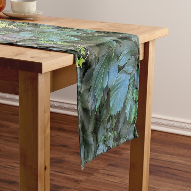 Serene Green Ivy Wall Hanging Vines Plant Leaves Short Table Runner (In Situ)
