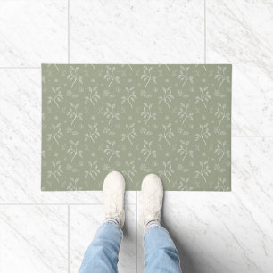 Serene Green Leafy Floral Pattern Personalized Doormat