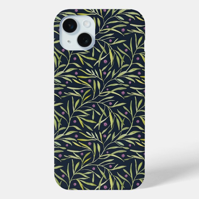 Serene Green Leafy Vines with Pink Flowers Case-Mate iPhone Case (Back)