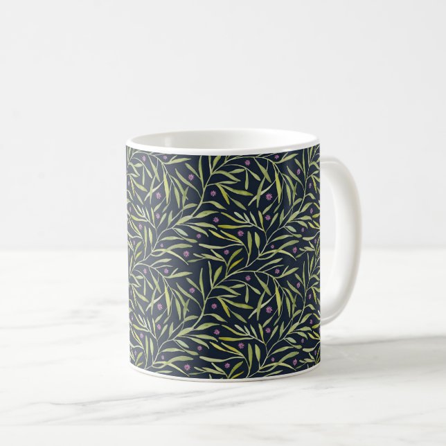 Serene Green Leafy Vines with Pink Flowers Coffee Mug (Front Right)