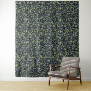 Serene Green Leafy Vines with Pink Flowers Tapestry