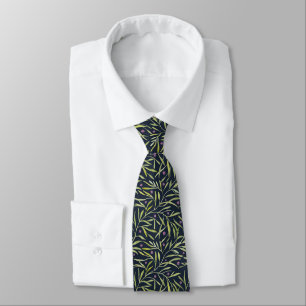 Serene Green Leafy Vines with Pink Flowers Tie