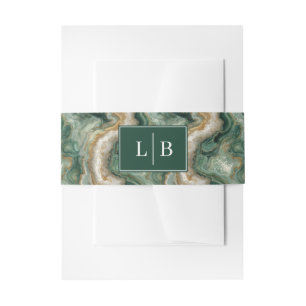 Serene Green Marble Initials Invitation Belly Band