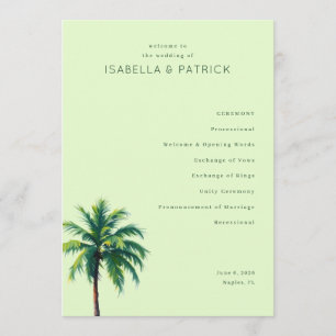 Serene Green Palm Tree Wedding Program