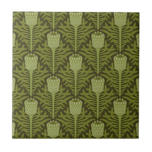 Serene Green Plant Motif for Modern Decor Ceramic Tile