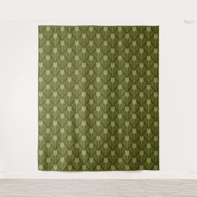 Serene Green Plant Motif for Modern Decor Tapestry (Front)