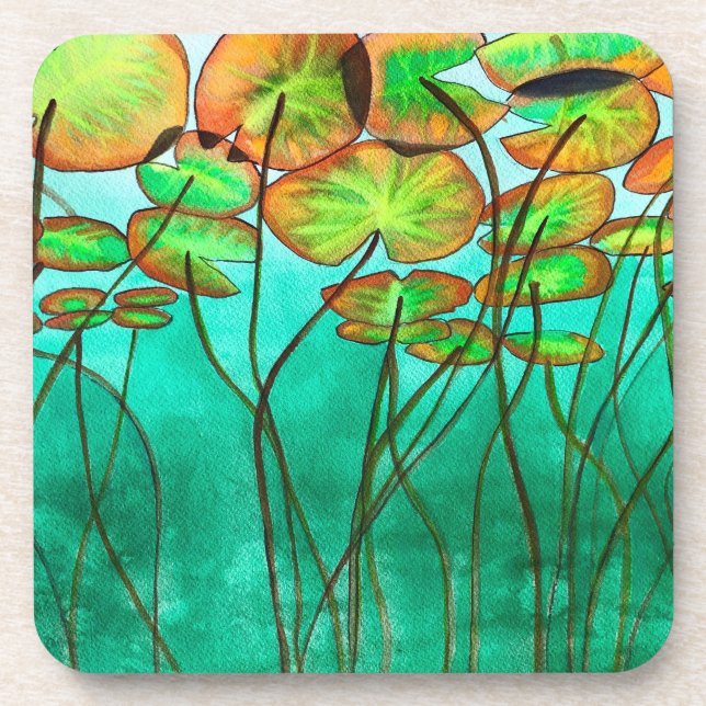 serene green pond with lilypads coaster (Front)