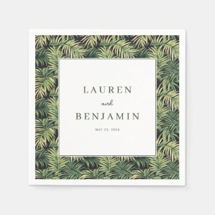 Serene Green Tropical Leaf Border Napkin