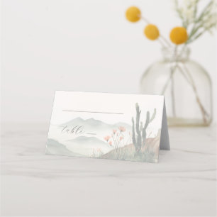 Serene Green Watercolor Desert Landscape Place Card