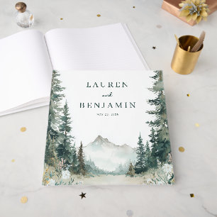 Serene Green Watercolor Mountain Landscape Guest Book