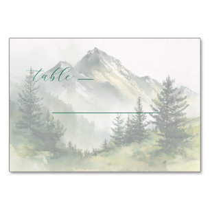 Serene Green Watercolor Mountain Landscape Table Number