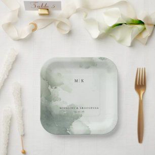 Serene Green Watercolor Paper Plate