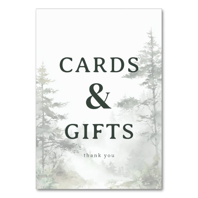 Serene Green Watercolor Pine Trees Table Number (Front)