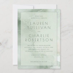 Serene Green Watercolor Wedding Invitation
