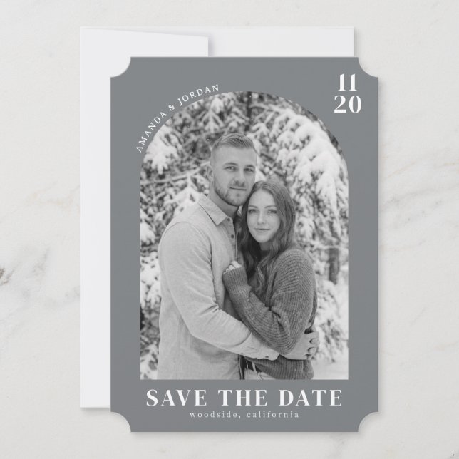 Serene Grey Minimalist Photo Save The Date (Front)