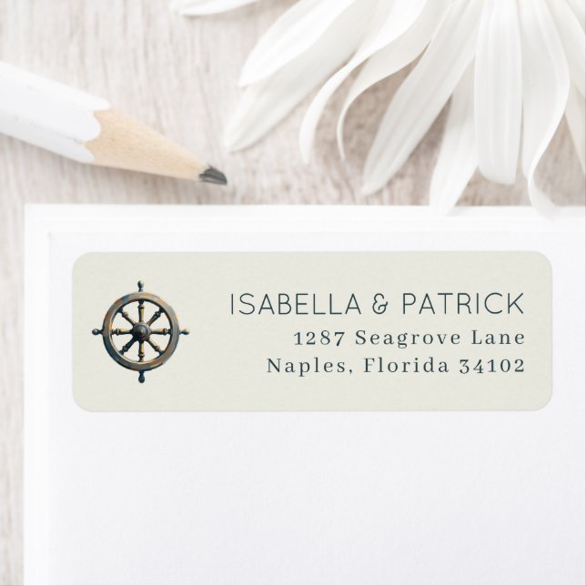 Serene Grey Nautical Wheel Return Address Label (Insitu)