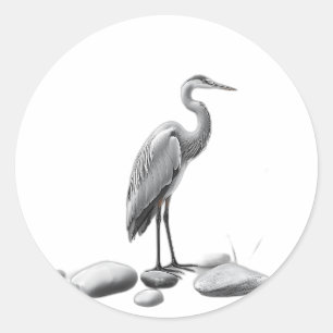 Serene Heron Among Stones Classic Round Sticker