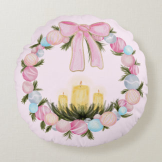 Serene Holiday Wreath Round Cushion