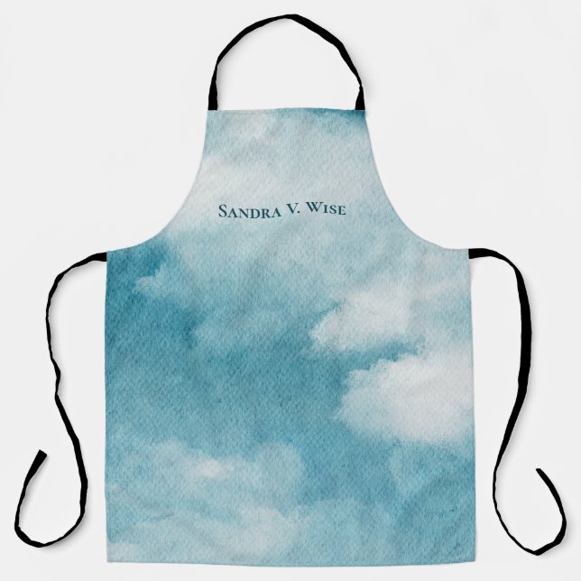 Serene Horizon Dreams Watercolor Blue & White Apron (Front)