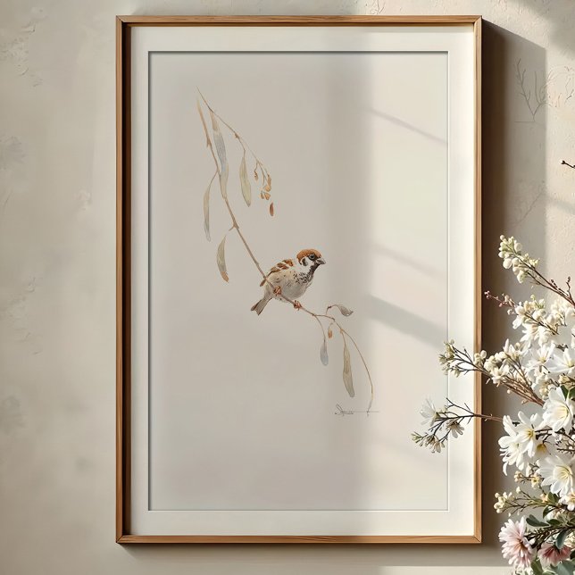 Serene House Sparrow Watercolor Art Poster (Creator Uploaded)