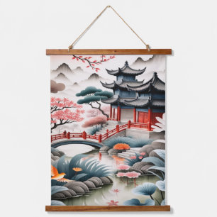 Serene Japanese Garden Landscape Poster Hanging Tapestry