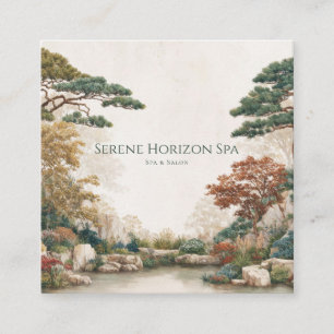 Serene Japanese Garden Landscape Square Business Card