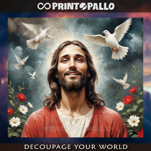 Serene Jesus Christ with doves smile at you  Tissue Paper