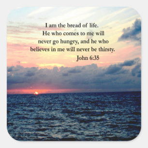 SERENE JOHN 6:35 SUNRISE PHOTO DESIGN SQUARE STICKER
