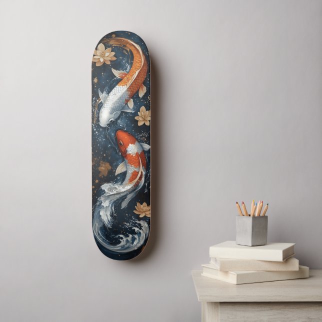 Serene Koi Fish with Lotus Flowers  Skateboard (Wall Art)