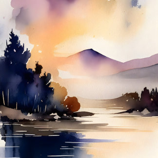 Serene Lake and Mountain Sunrise Digital Art Print