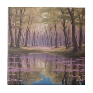 Serene Lake And Wildflowers In Soft Watercolors Ceramic Tile