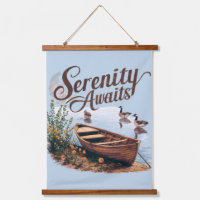 Serene Lake Boat with Geese and Wildflowers