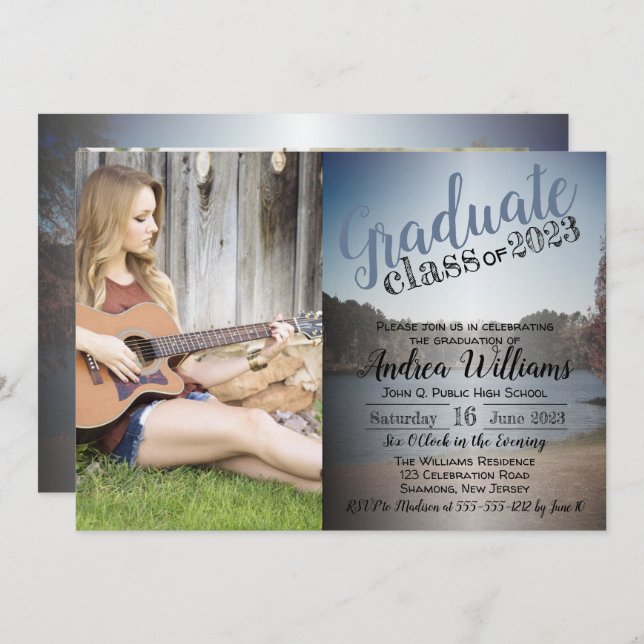 Serene Lake Photo Graduation Announcement Party (Front/Back)