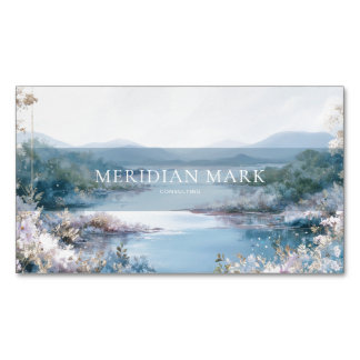 Serene Lake Pink Floral Gold Sparkle Magnetic Business Card