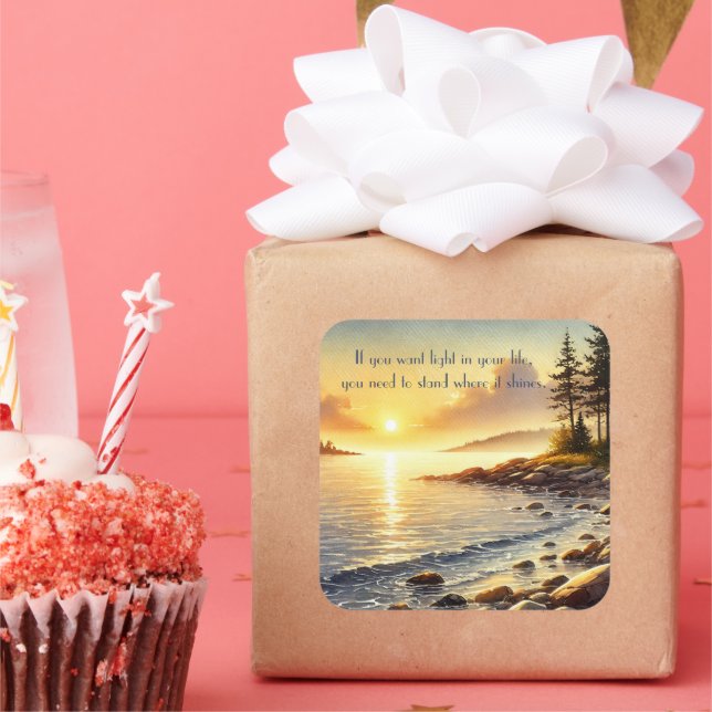 Serene Lake & Quote	 Square Sticker (Party)