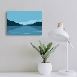 Serene Lake with Mountains Landscape - Minimalist Poster