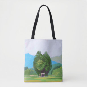 Serene Landscape' Artistic Nature Illustration Tote Bag
