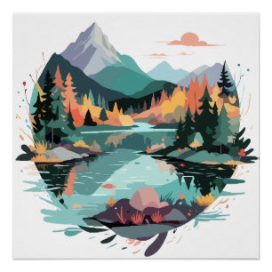 Serene Landscape Calm Tranquil Nature Mountains  Poster